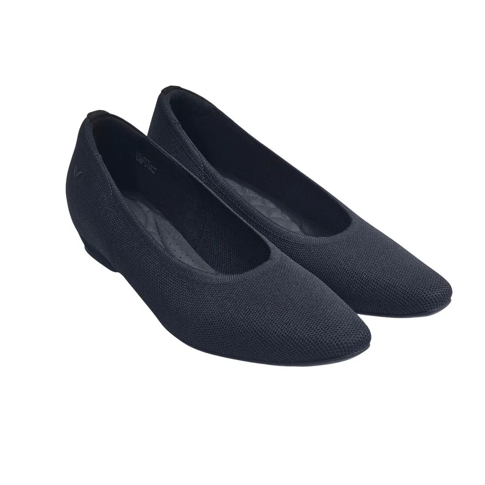 Vivaia Pointed Toe Wedge Flats Womens 40 Black Recycled Knit Comfort Shoes NWOB